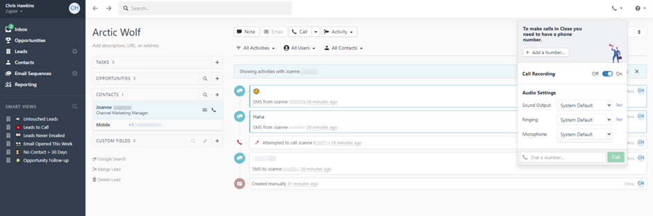 Image of Close CRM Dashboard